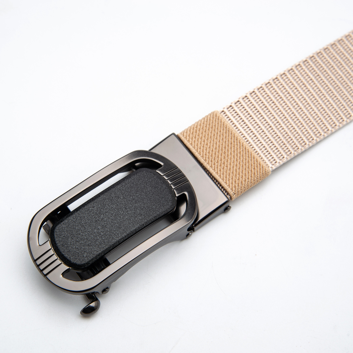 beige polyester webbing belt for men